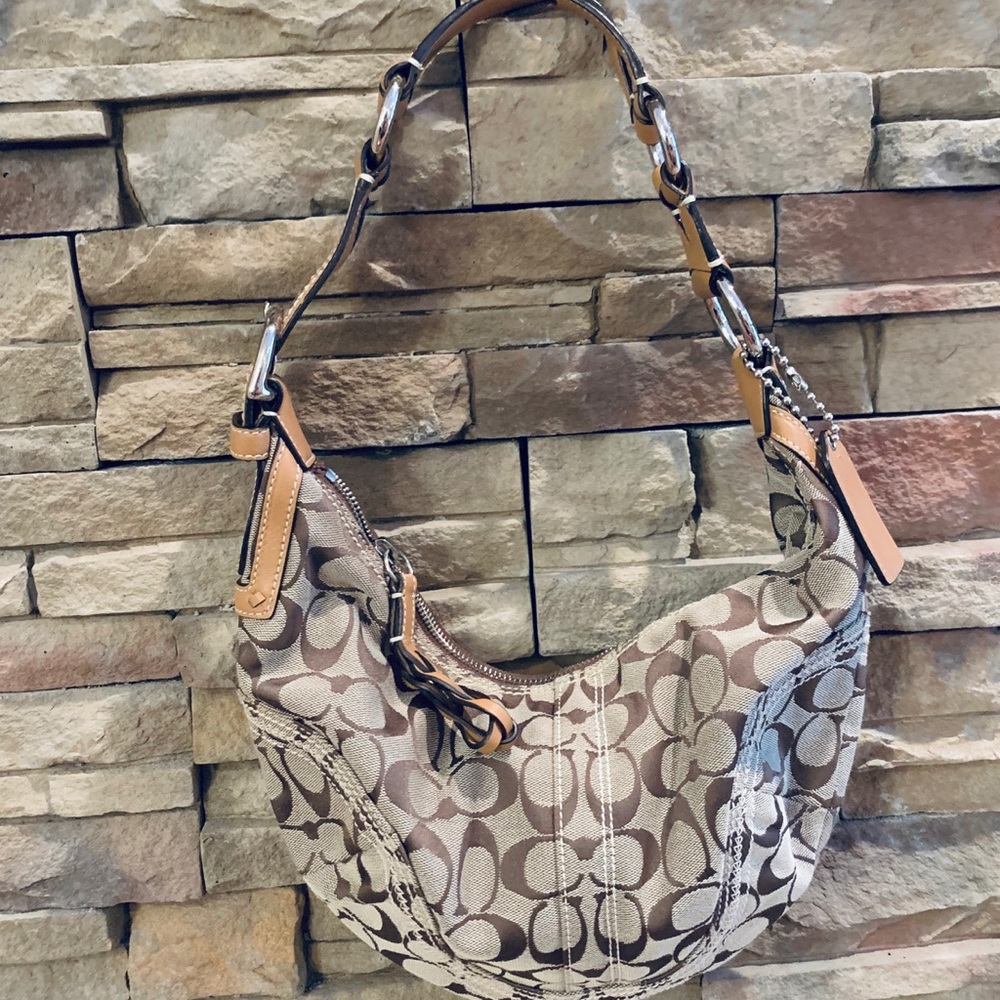 Coach signature c bag purse khaki leather
